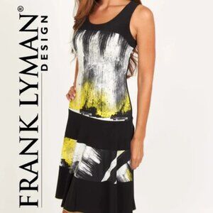 Frank Lyman Sleeveless Graceful Summer Yellow, White & Black Sheath Dress